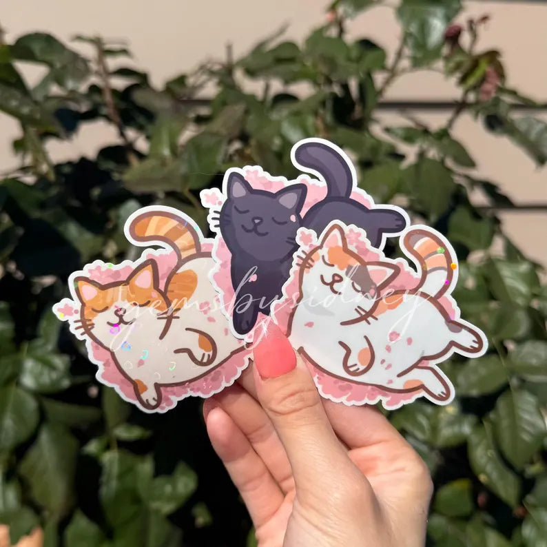 Cats Rolling in Cherry Blossom Stickers