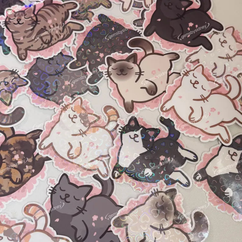 Cats Rolling in Cherry Blossom Stickers