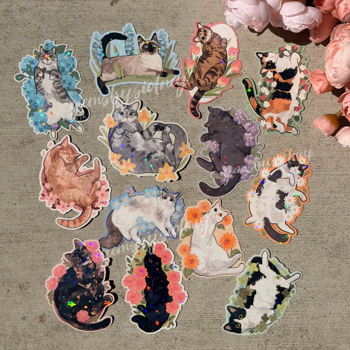 Flower cat stickers