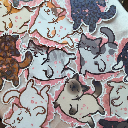 Cats Rolling in Cherry Blossom Stickers